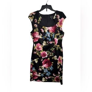 Connected Apparel Black Dress with Floral Design Size 12
